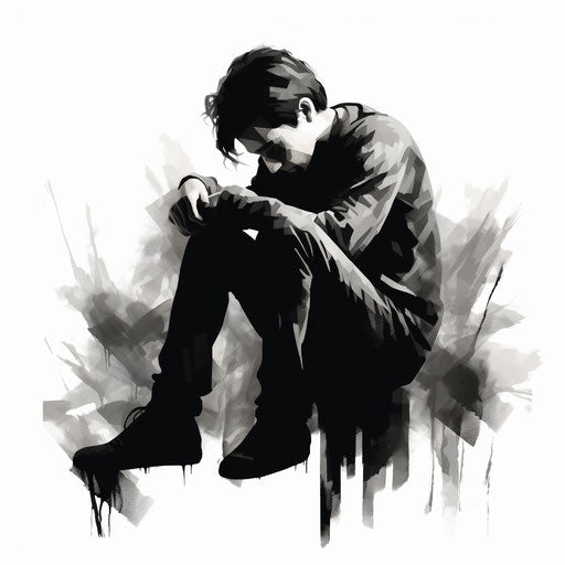 Chiaroscuro Art Style - Depression Clipart on White Background