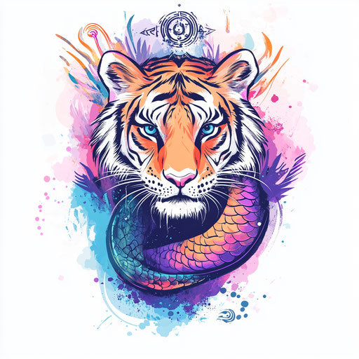 Fantasy tiger hand tattoo with dragon scales