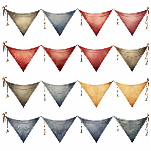 Bunting clipart in the style of Chiaroscuro Art, on a white background