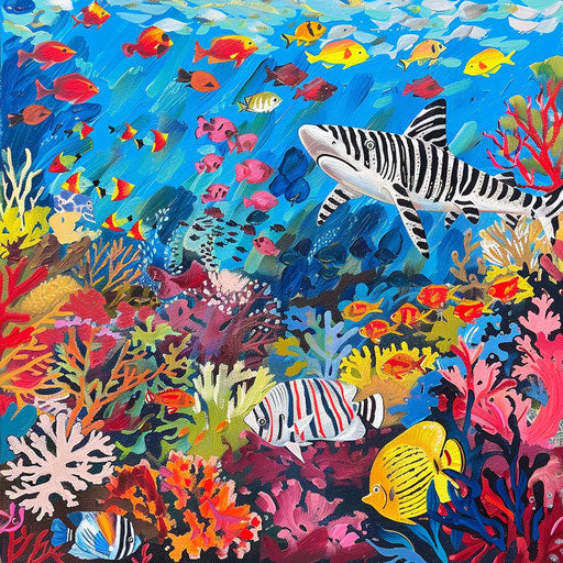 Zebra shark exploring vibrant coral garden