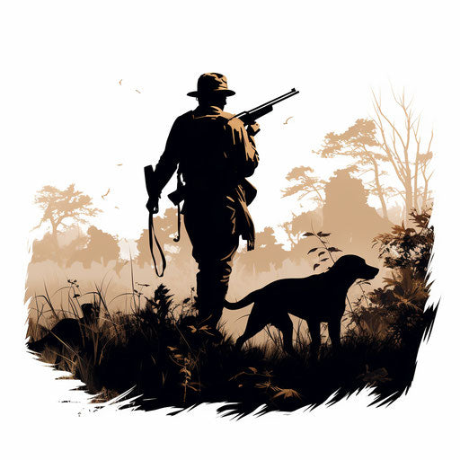 Hunting clipart in the style of Chiaroscuro Art, on white background