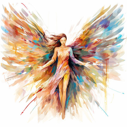 Angel wings in Impressionistic Art on white background