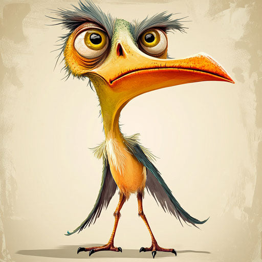 Humorous caricature of pterodactyl with human characteristics