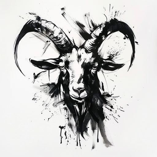 Artistic goat tattoo design on white background