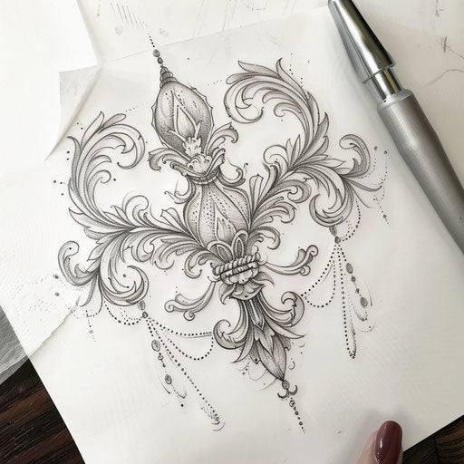 Elegant sketch of a stylized lily with lace and grey shades