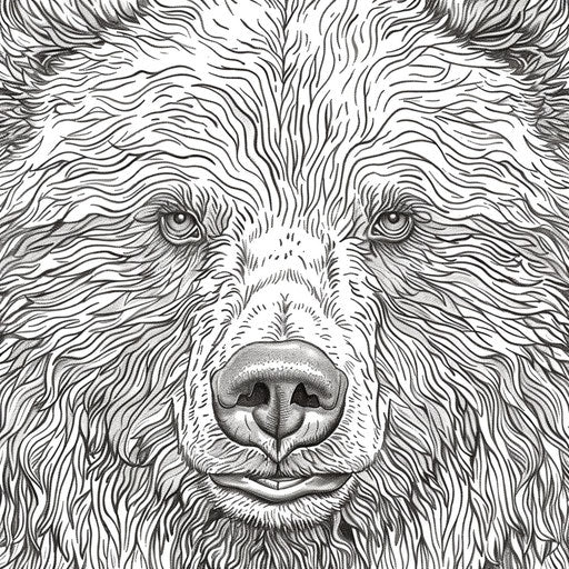Expressive face of brown bear, coloring book page