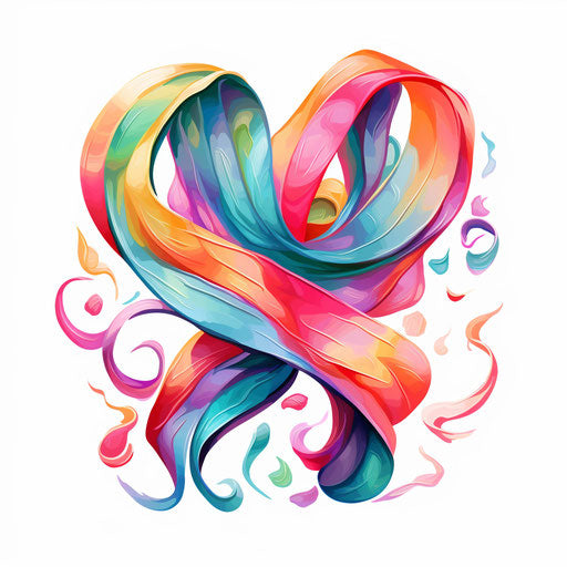 Cancer ribbon clipart in the style of Oil painting, on a white background