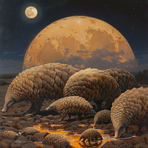 Pangolins gathered under the full moon