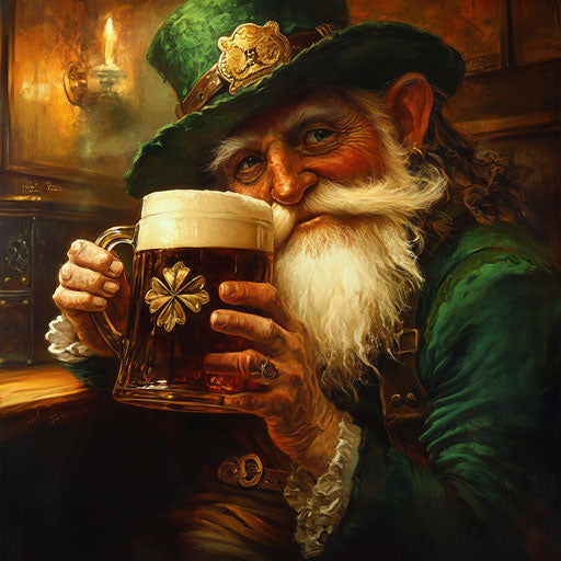 Leprechaun drinking beer, vintage poster style