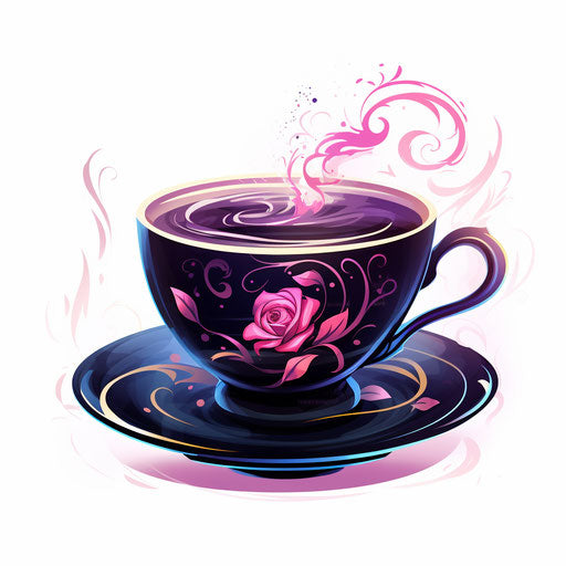 Tea cup image in Chiaroscuro Art style, on white background