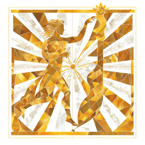 Apollo playing the lyre with a geometric tattoo pattern