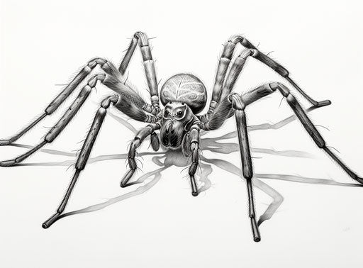 Black and white drawing of a spider in high resolution
