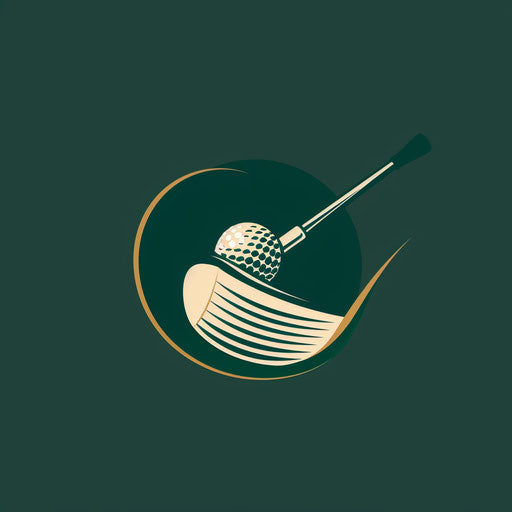 Sophisticated golf logo with a club and ball on dark green background