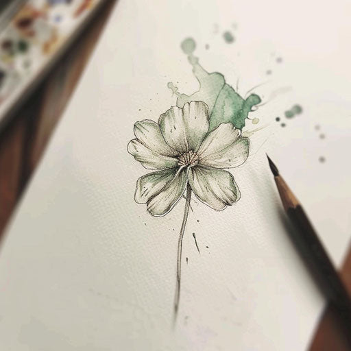 Ethereal tattoo sketch of a clover with soft watercolor washes