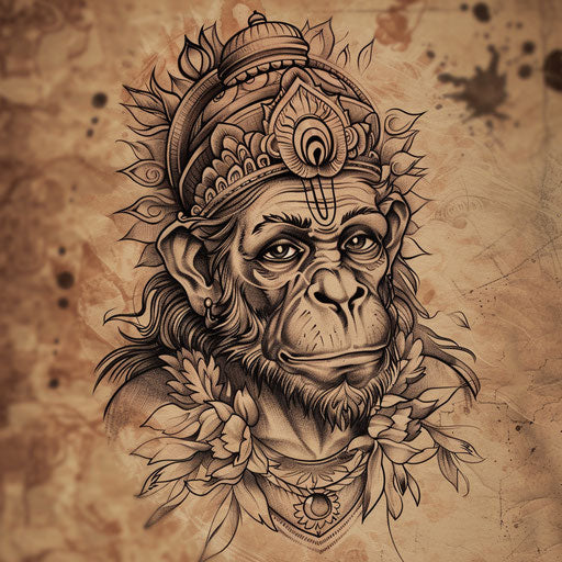 Hanuman tattoo sketch with detailed face