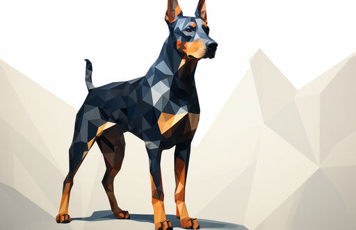 Doberman on white background, dark gold and dark blue style