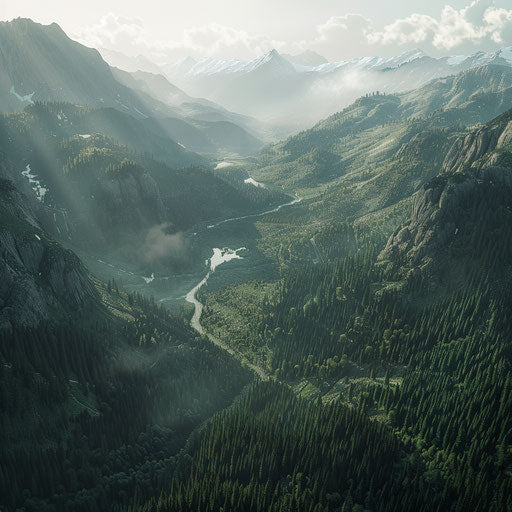 Aerial view of Cascade Mountain with dense forests and valleys