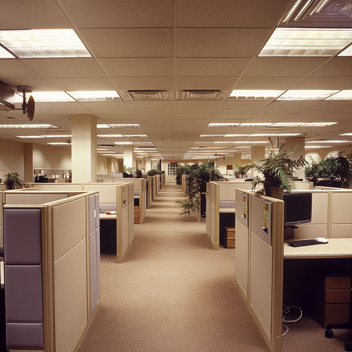 Traditional corporate office with cubicles and organized desks