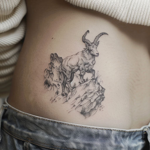 Flat sketch of Capricorn mountain goat tattoo