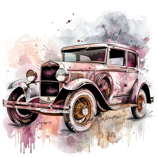 Artistic flat tattoo sketch of an old-fashioned car
