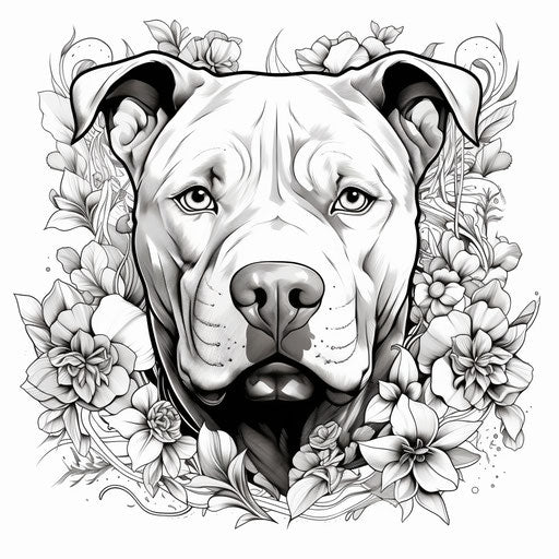 Detailed sketch of a captivating pit bull in line art