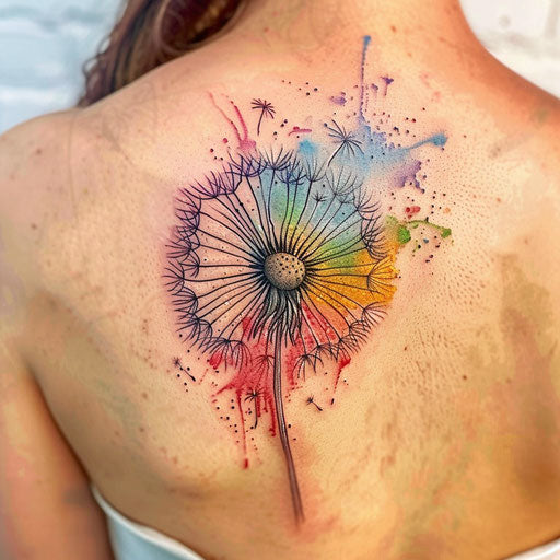 Dandelion tattoo with ombre effect on white background