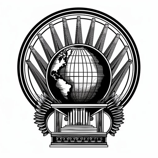 Stylized flat tattoo sketch of an Art Deco globe