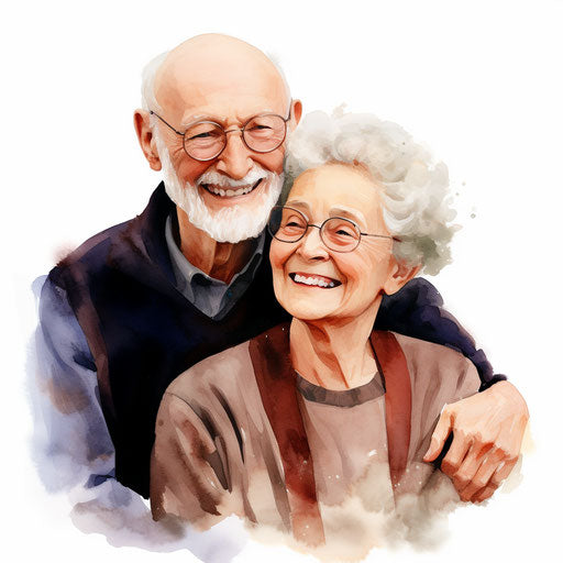 Grandparents clipart in the style of Oil painting, on white background