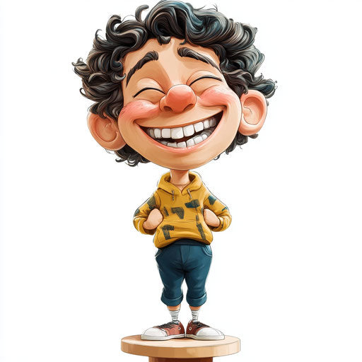 Humorous caricature of an anime clipart with human characteristics