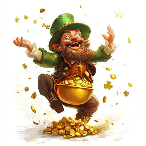 Leprechaun dancing with pot of gold