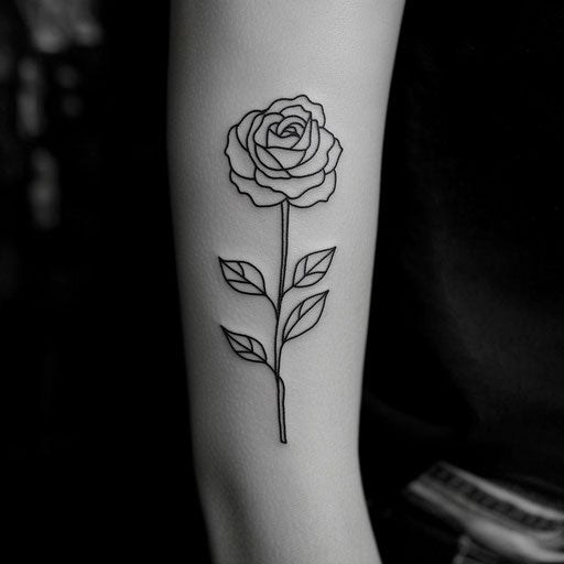 Small arm tattoos with a simple rose outline, in the style of Sailor Jerry