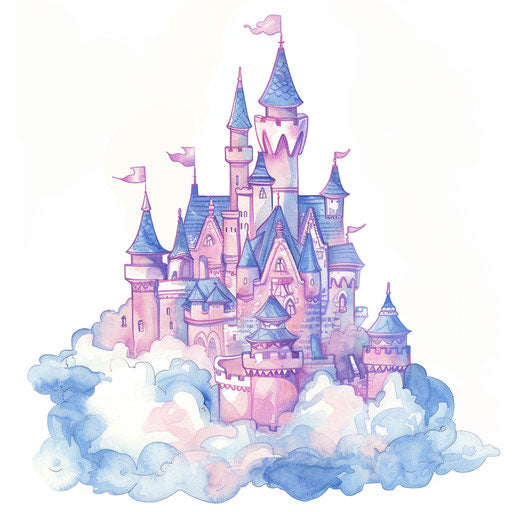 Enchanting cartoon castle on a cloud