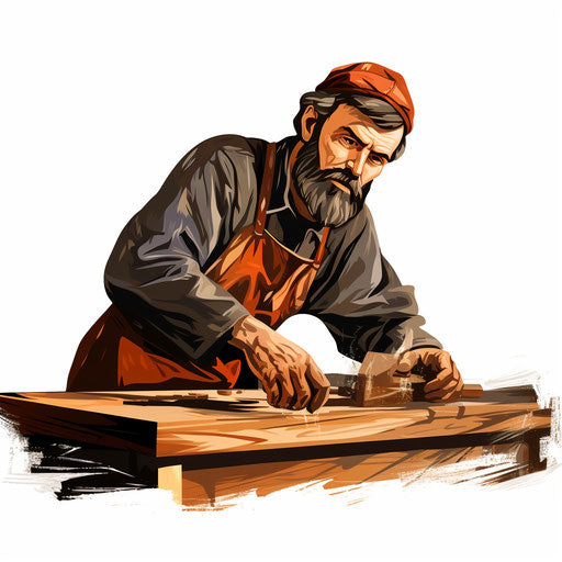 Carpenter clipart in the style of Chiaroscuro Art, on a white background