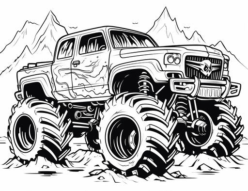 Captivating monster truck coloring page with flowing silhouettes