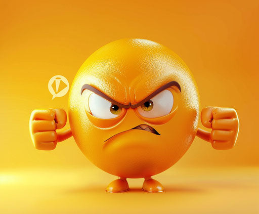 Cartoon emoticon with angry face pointing at camera