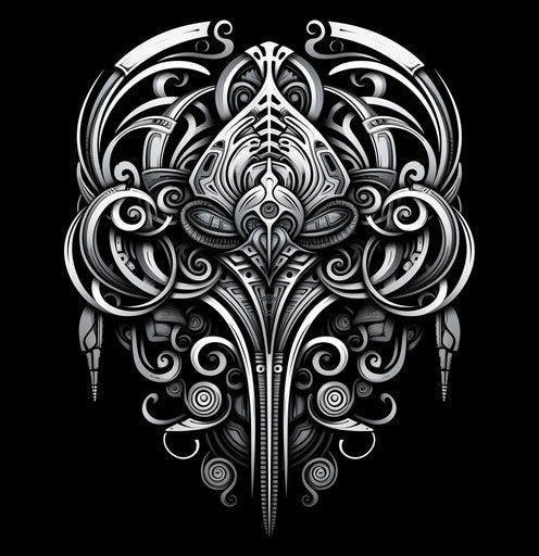Tribal tattoo, futuristic Victorian style, light black