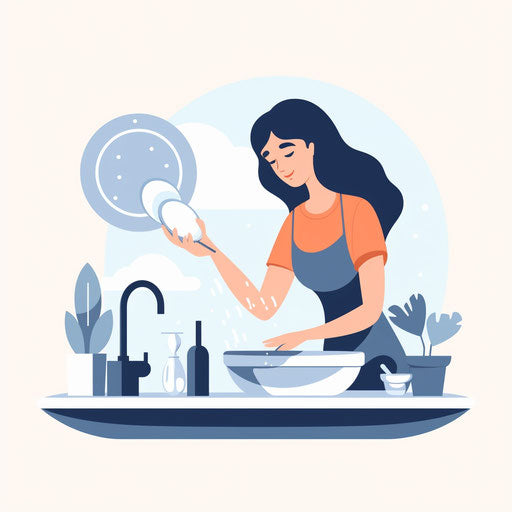 Minimalist style dishwashing clipart on white background