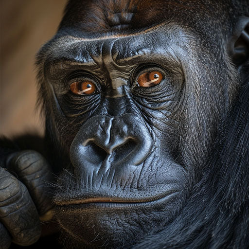 Close-up portrait of a gorilla with a gentle expression