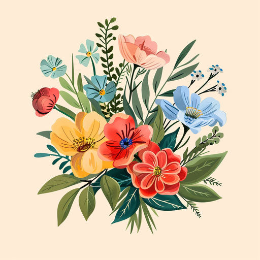 Fresh flower bouquet in spring-inspired clipart style