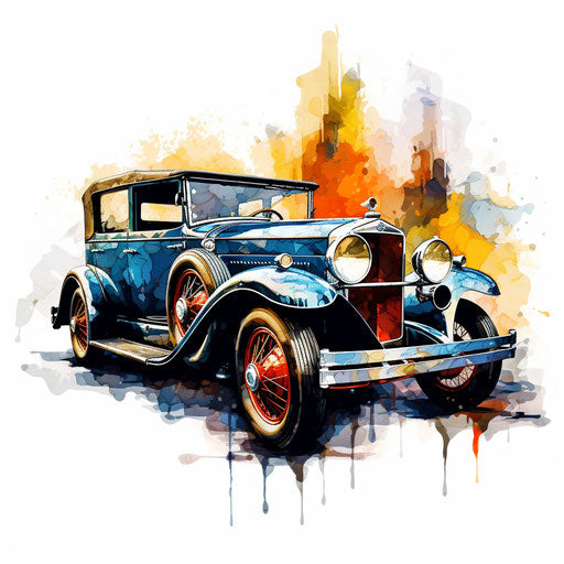 Car clipart png in the style of Impressionistic Art, on a white background