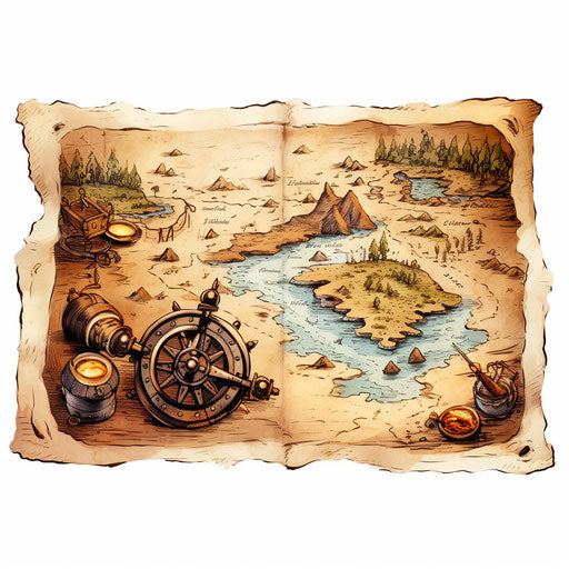 Treasure map, Oil painting style, white background