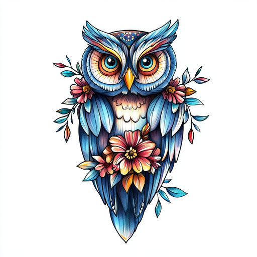 Clipart style flat owl neck tattoo sketch