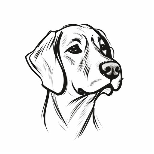 Dog's head and shoulders, minimalist drawing, traditional animation