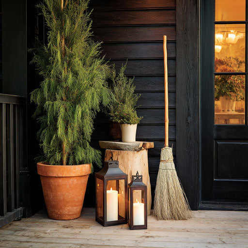 Serene Porch with Lanterns and Greenery