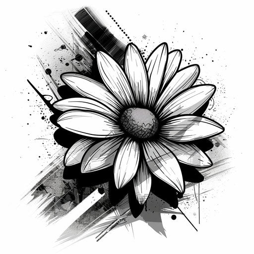 Sleek tattoo sketch of a daisy in black and white clipart