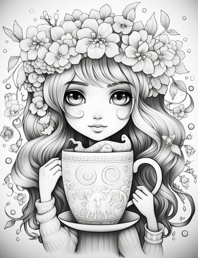 Cute mug coloring pages, smilecore style