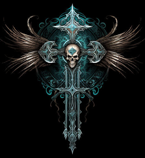 Tribal design with wings and cross in gothic grandeur style
