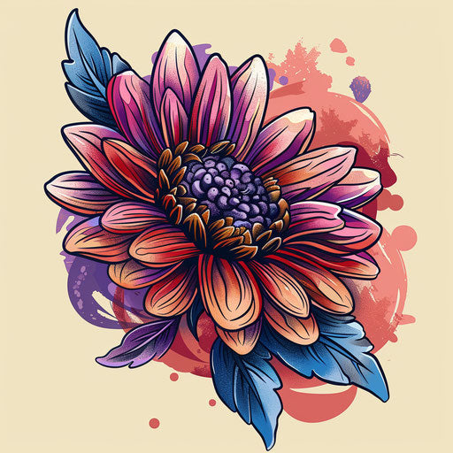 Retro tattoo sketch of an aster flower in a 60s style