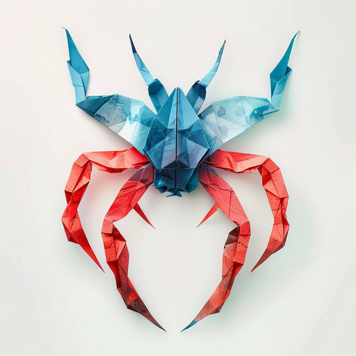 Cancer symbol origami in red and blue on white background