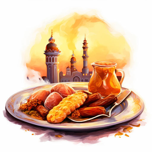 Ramadan illustration in the style of Impressionistic Art, on white background
